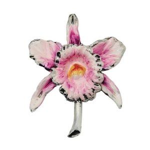 Vintage Glam Pink Orchid Flower Statement Brooch Pin